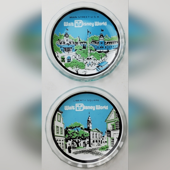 Walt Disney World Vintage 70's Glass Souvenir Disney Landmarks Coasters - EUC - Picture 1 of 3